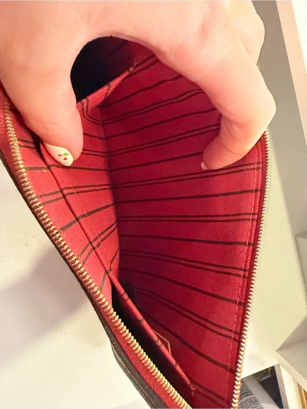 Louis Vuitton Brown Monogram Zip Pouch with Red Trim and Gold Hardware